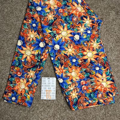 LuLaRoe TC Leggings BLUE ORANGE Flower Tropical Vacation Island